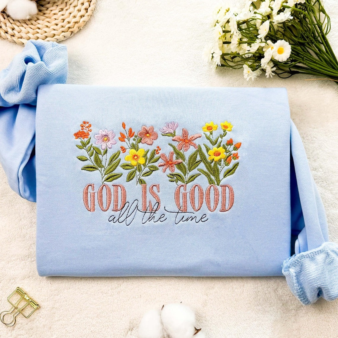 Embroidered God is Good Wildflower Sweatshirt, Botany Embroidered Sweatshirt, Cottage Core Embroid, GEMB06